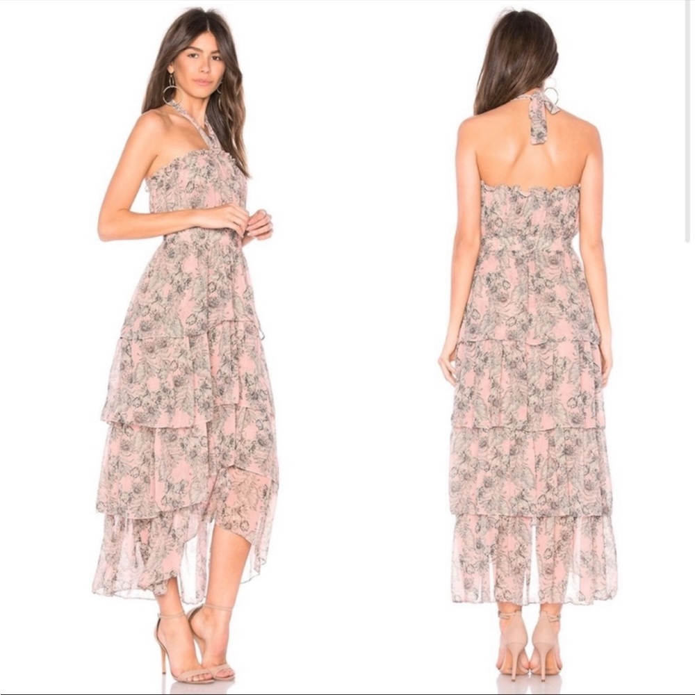 MISA Los Angeles Pink Floral Valeria Halter Midi Dress - Picture 2 of 10